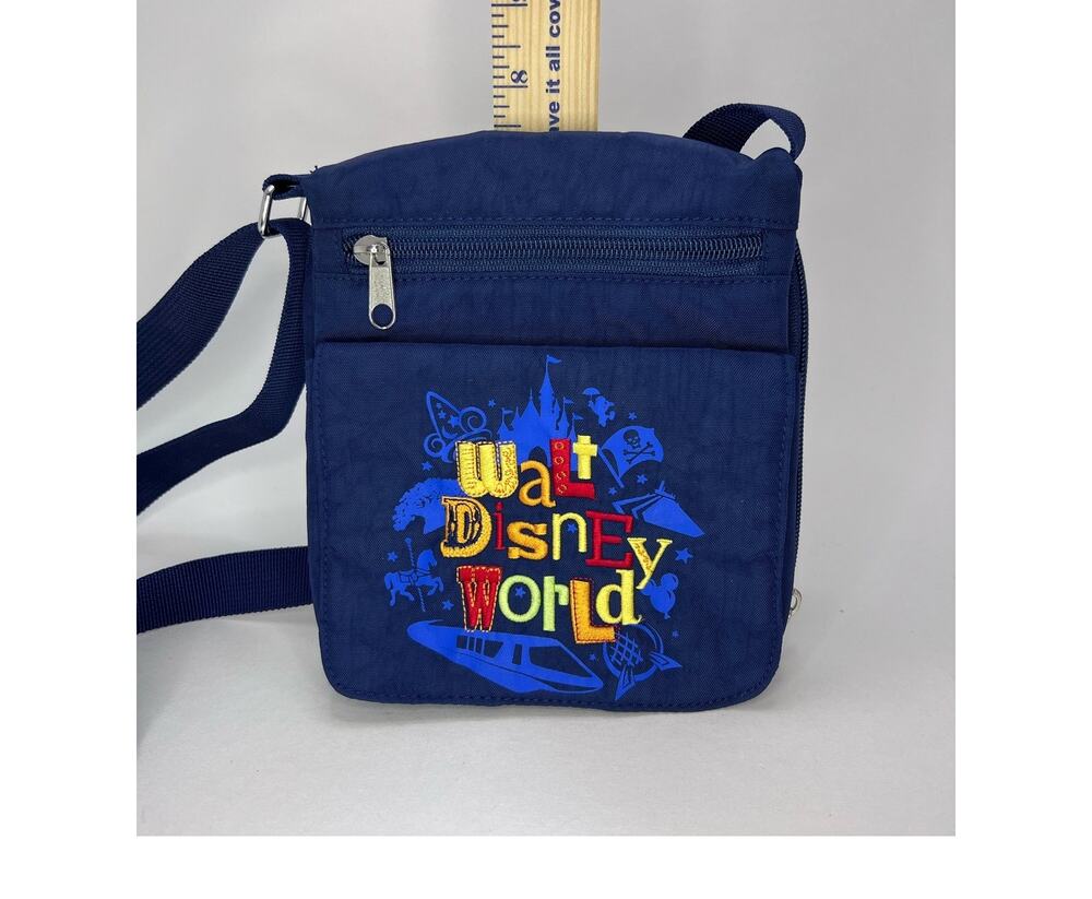 Walt Disney World Crossbody Bag Navy Nylon Embroidered Small Size 7" x 8"